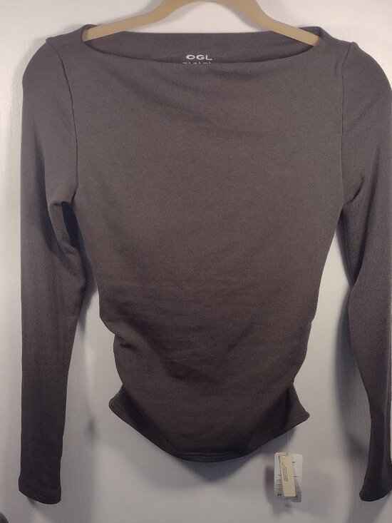 NWT OGL Forest Green Modern Side Ruched Boatneck Brami Top Small - Picture 3 of 5